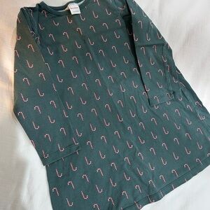 Hanna Andersson Holiday Print Juniper Green Dress with Candy Cane Design 5/110